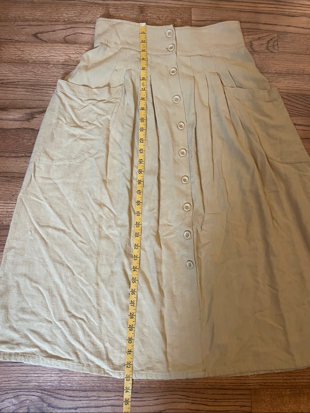 Gilli Butter Yellow Button-Front Linen Blend Maxi Skirt with Pockets SzM - Picture 8 of 8